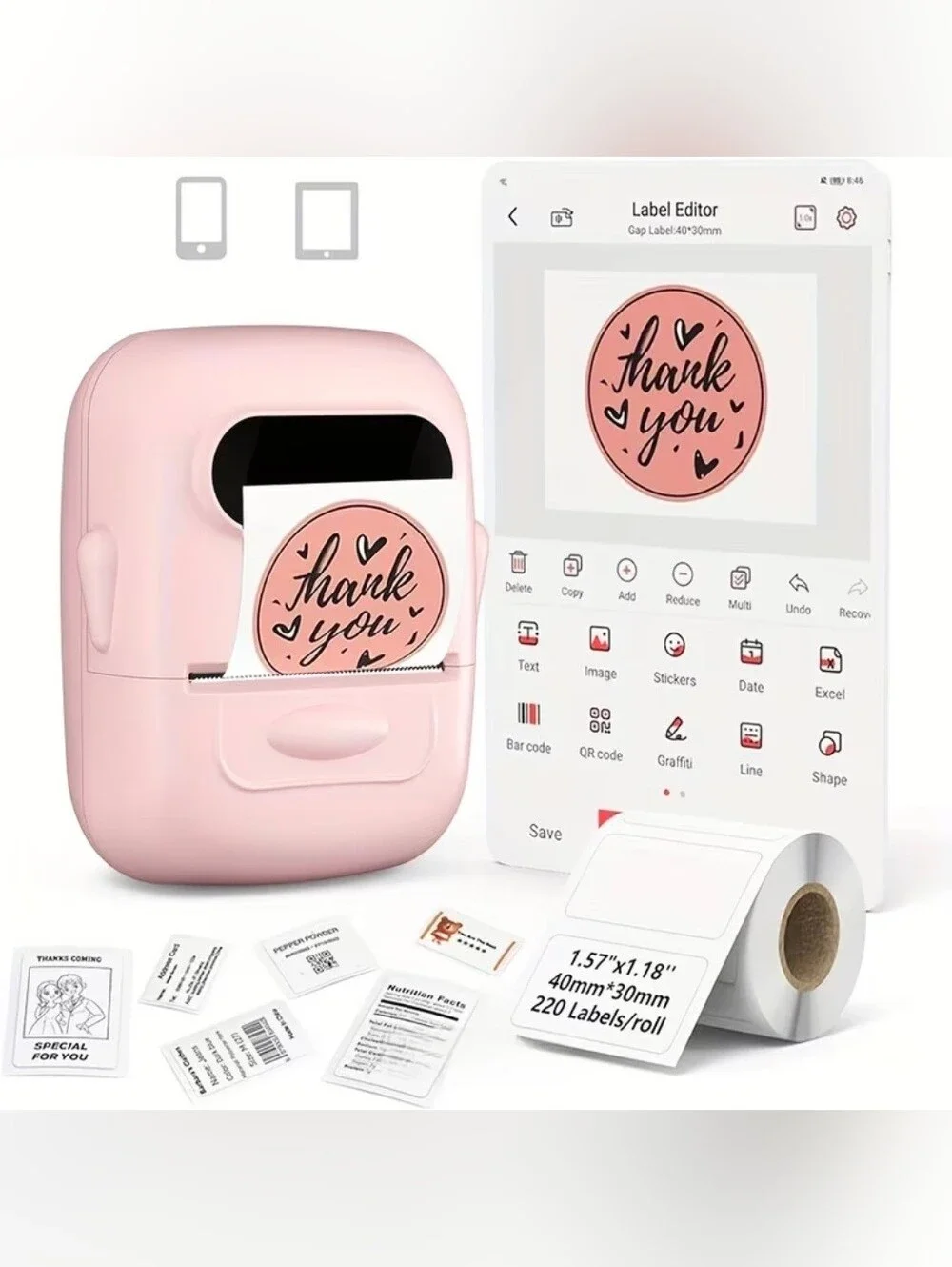 Mark Life Pink Portable Thermal Label Printer, Sealed, NEW